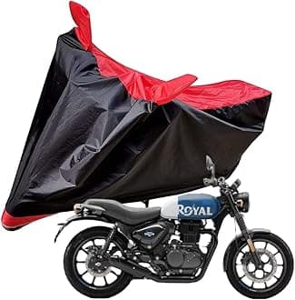 Auto Hub Bike Cover Compatible with RE Hunter 350 with Mirror Pocket, Dustproof, Heat Resistant, Triple Stitched, Hunter 350 Bike Cover- Black, Red