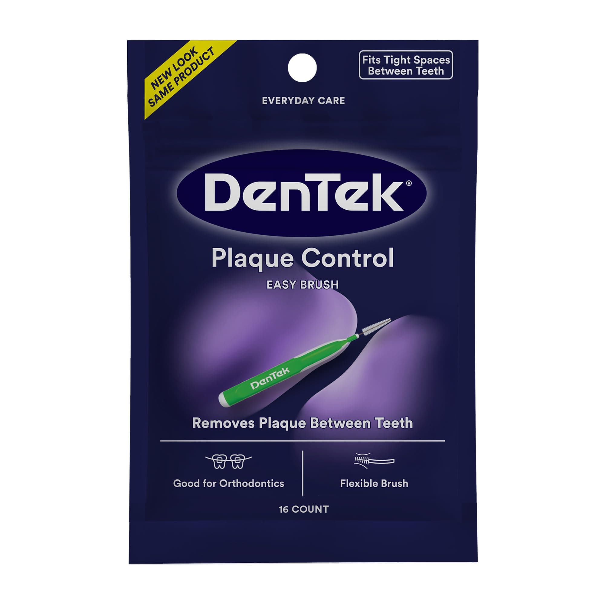 Plaque Control Interdental Brushes - Tight, 16 Count - Easy-Brush Interdental Plaque Remover with Fluoride - Cleans Tight Spaces Around Teeth, Braces & Other Dental Appliances