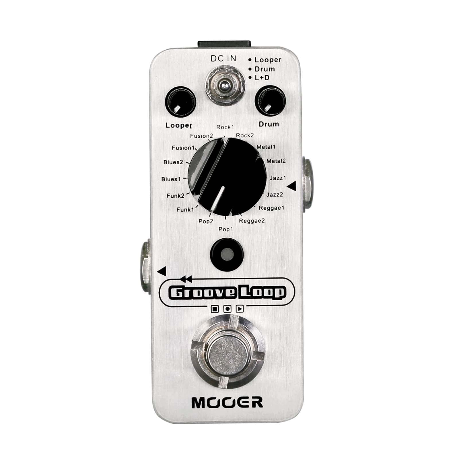 MOOER Groove Loop drum machine with 20 minute finder, 16 different drum grooves, 3 modes, play tempo for loop, record, practice with micro loop drum pedal, mini guitar jamming tool