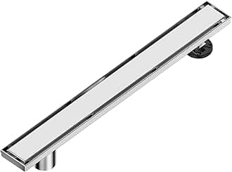 Neodrain 18-Inch Offset Linear Shower Drain with Tile Insert Grate Cover, Brushed 304 Stainless Steel Rectangle Side Outlet Shower Floor Drain, Adjustable Leveling Foot, Hair Strainer/Catcher