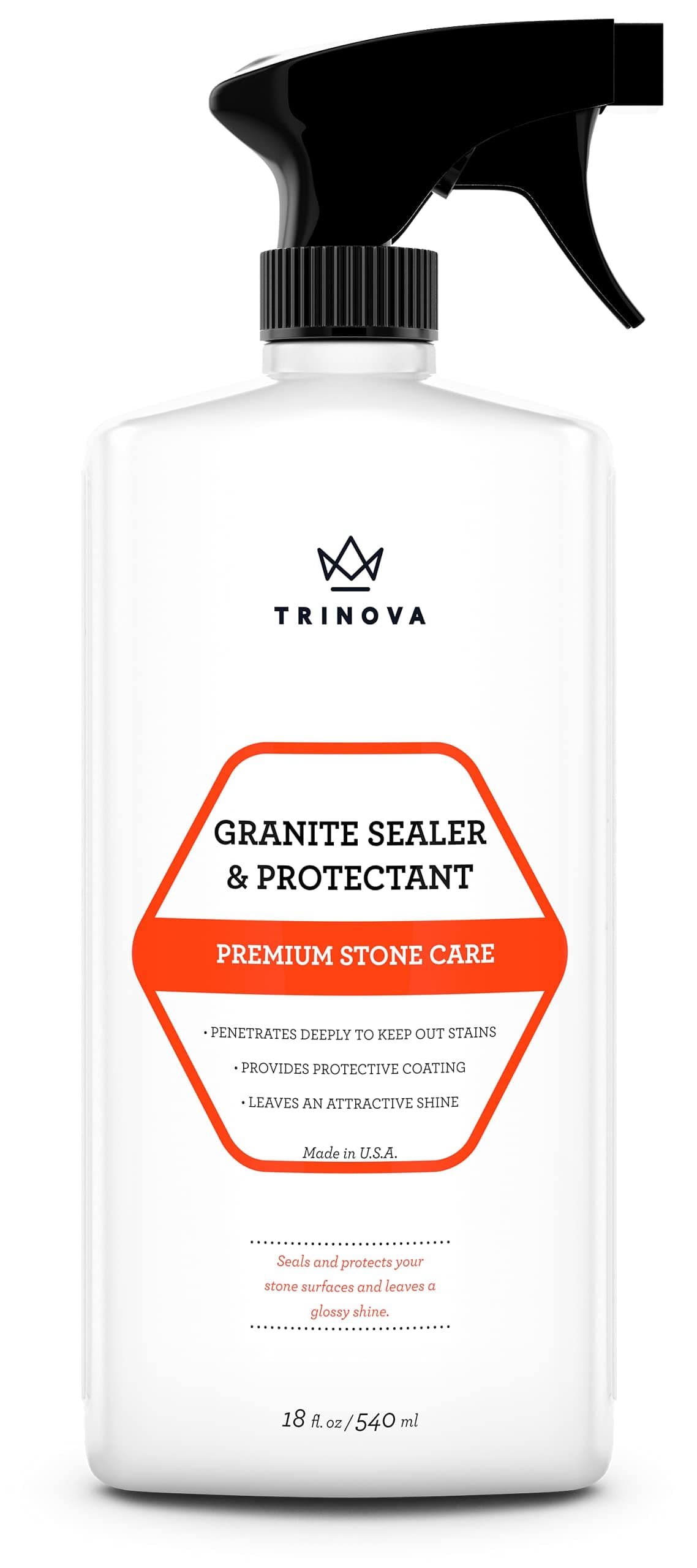 TriNova Granite Sealer & Protector - Best Stone Surface Protectant - Easy Maintenance for Clean Countertops, Tile & Floors - No Streaks, Haze or Water Spots - 18 OZ