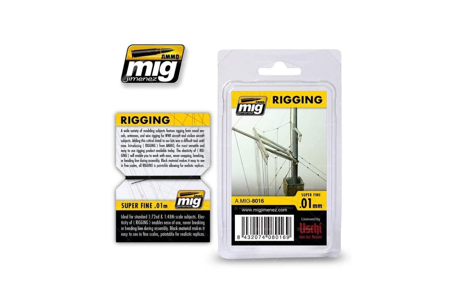 AMMO MIG-8016 Rigging 0,01 Mm, Multicolour, Ideal For 1:48 & 1:32 Scale Subjects, Includes Elastic For Easy Rigging, Made From Material, Safe And Easy To Use, Made In Spain