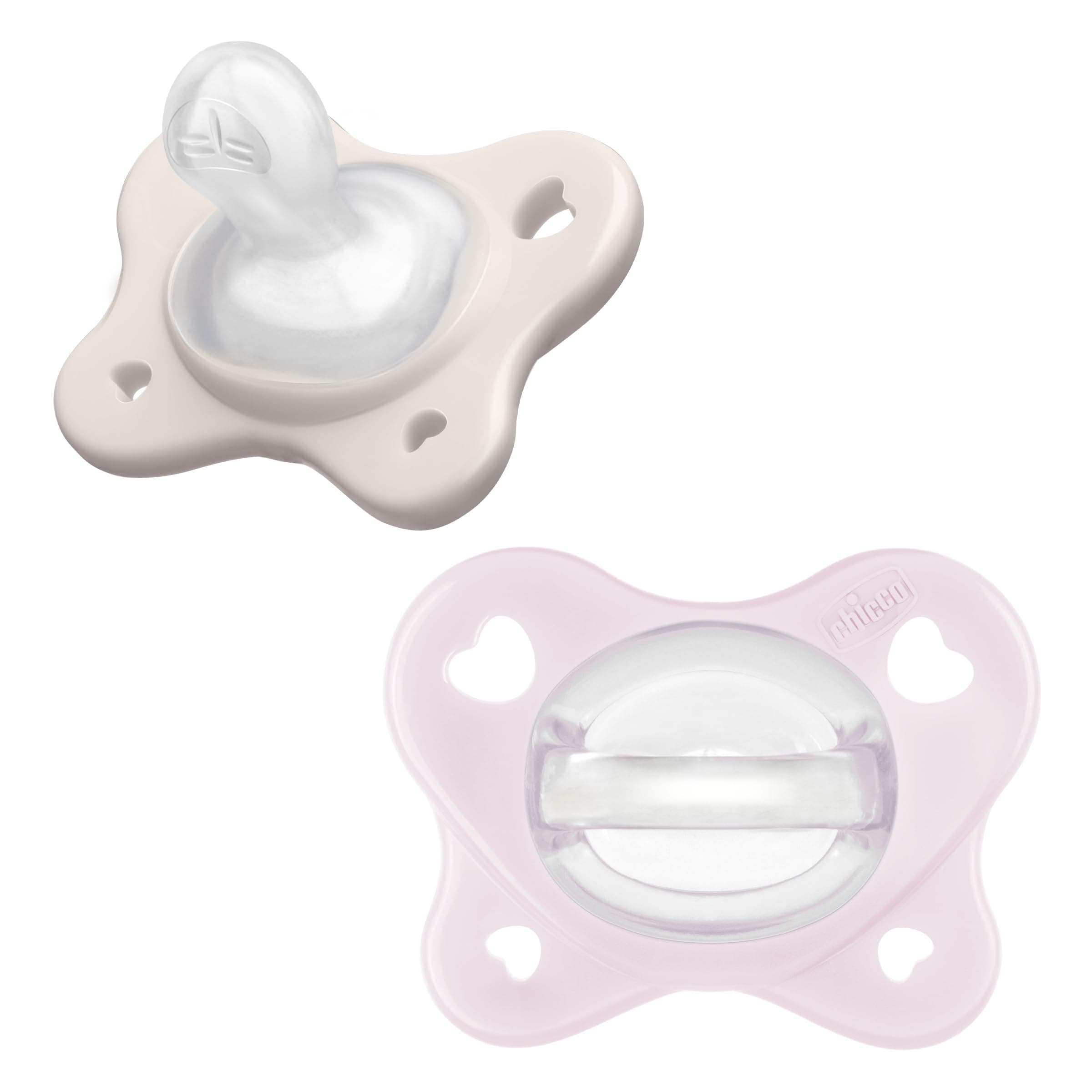Chicco PhysioForma Dual Soft Orthodontic Pacifier for Babies 2-6 Months, 100% Soft Silicone, Supports Breathing, One-Piece Design, Included Sterilizing Case, BPA Free, 2-Pack, Pearl/Ballet Slipper