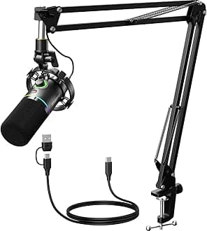 MAONO XLR/USB Dynamic Microphone Set, RGB Podcast Microphone with Boom Arm, Software, Mute Button, Gain Control, for PC Gaming, Streaming, Recording, PS4/5 Mac Mixer, etc. PD200XS Black