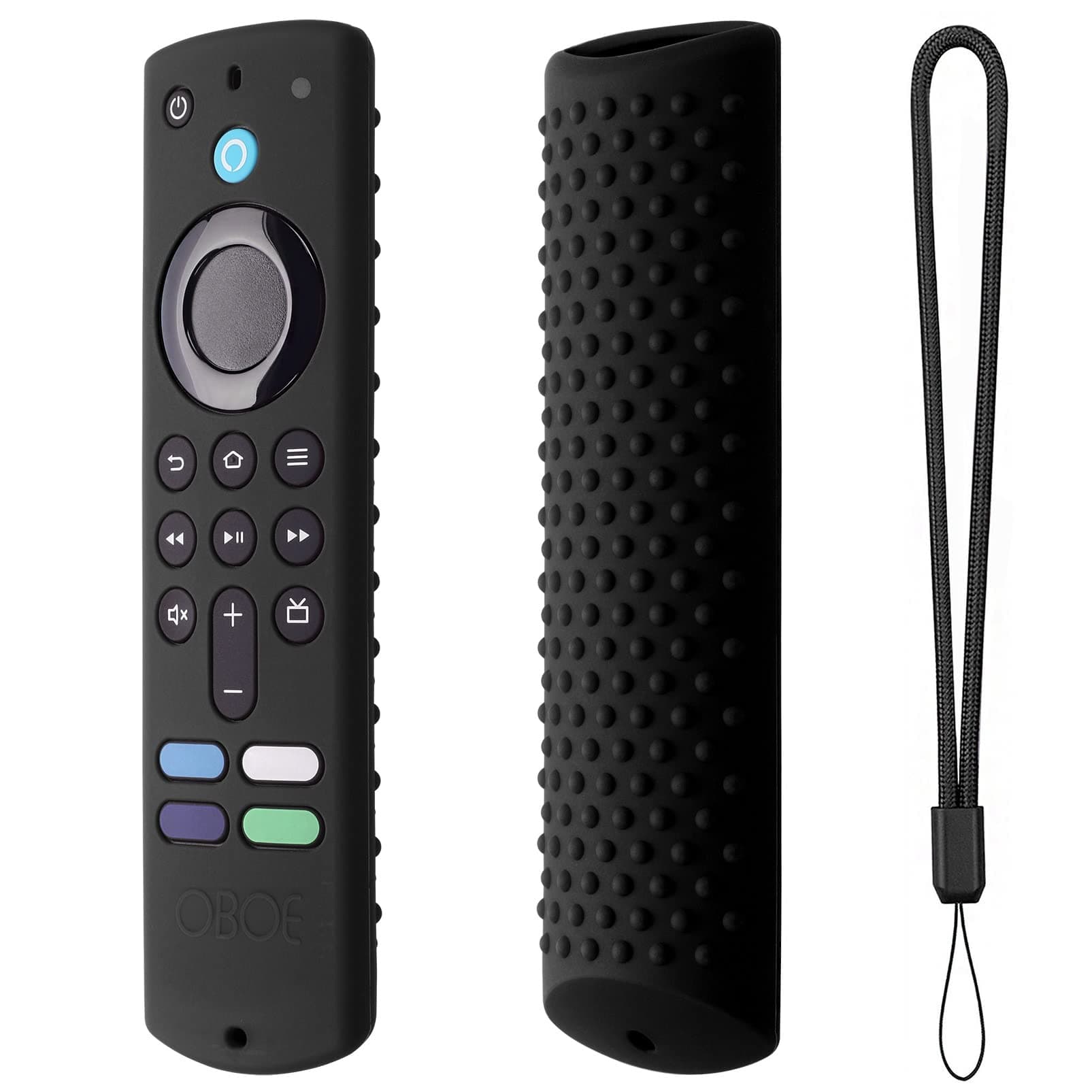 Silicone Cover Case Compatible with Fire TV Stick 3rd Gen 2021 Remote Full Wrap Remote Cover with Lanyard (D-Black) [Remote NOT Included]