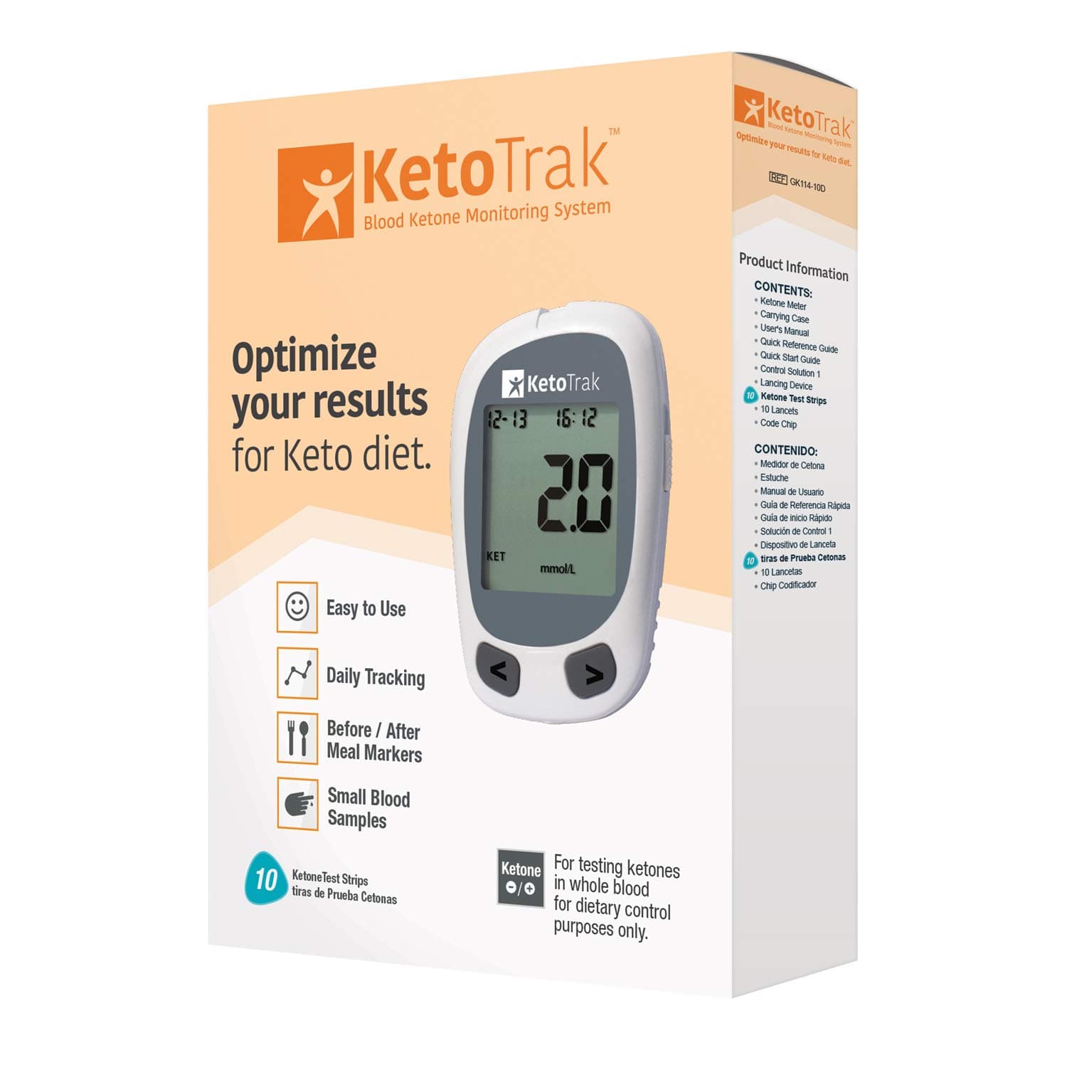 Blood Ketone Testing Kit, 1 Meter, 10 Ketone Strips, 1 Lancing Device, 10 Lancets, Optimize Your Result for Keto Diet by KetoTrak