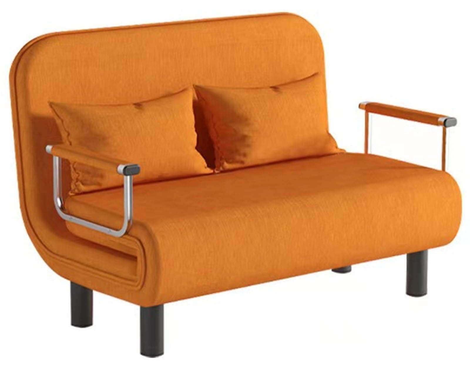 Sofa Bed Chair 3-in-1 Single Convertible Adjustable Folding 5 Position Sleeper Chair Beds with Back,Linen Fabric Steel Base for Small Space/Apartments (Orange 80CM)