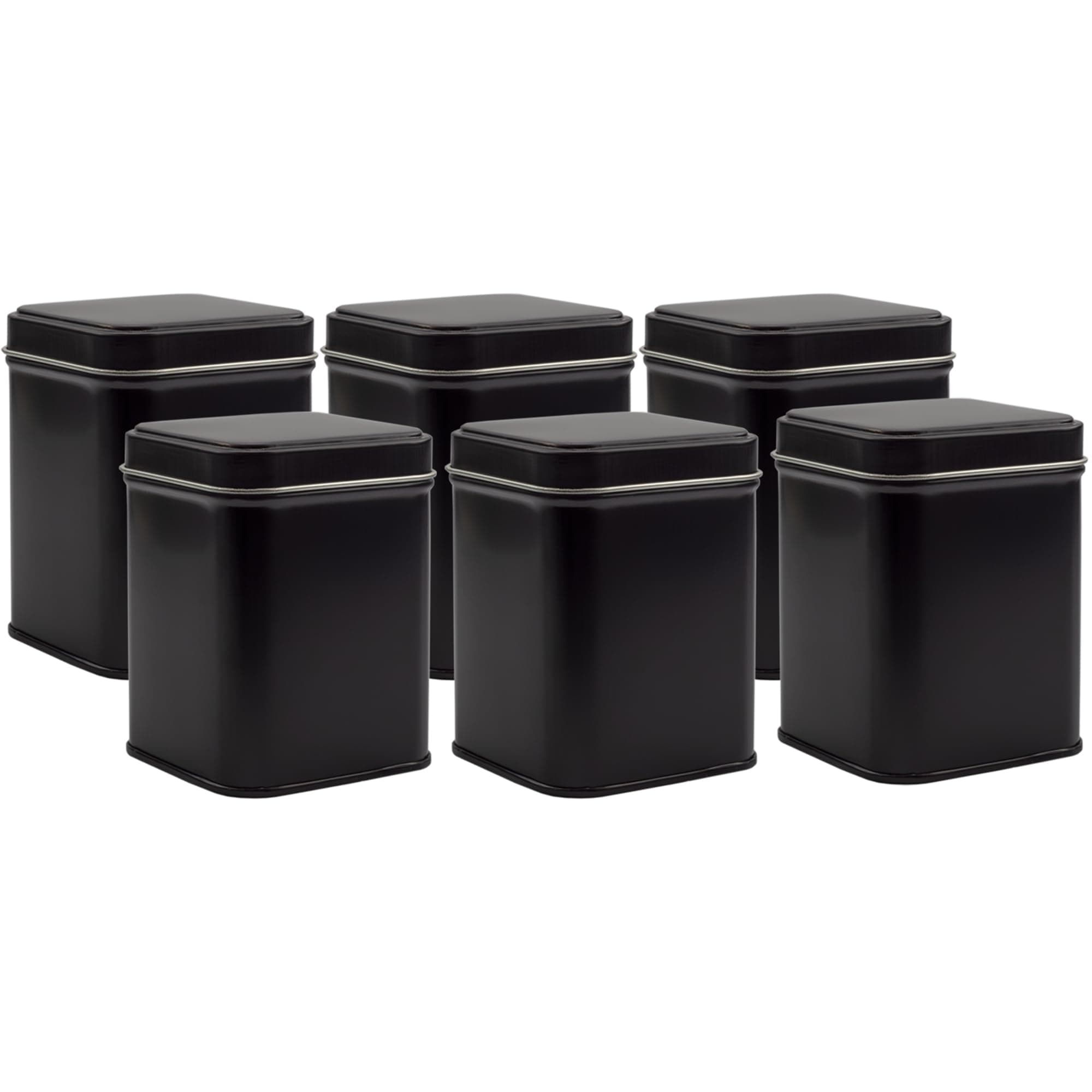 Cornucopia Brands Square Black Metal Tins (6-Pack); for Tea, Gift Boxes, and Storage, 3-Inch Tall, 1-Cup Capacity