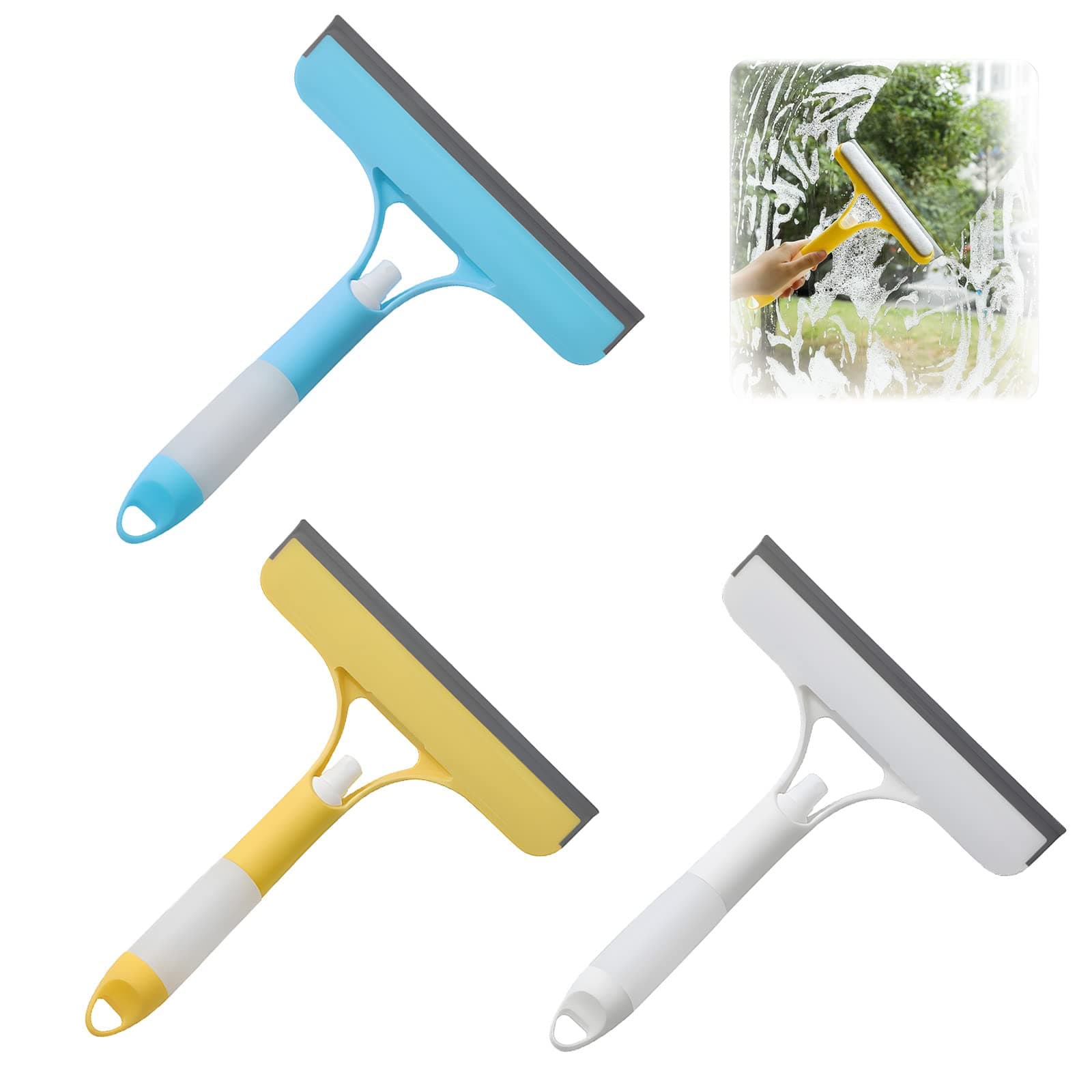 Window Squeegee 3 in 1 Window Cleaning Tool for Car Washing Smooth, Window Cleaning Equipment Kit Grinding for Home Kitchen for Indoor/Outdoor High Window and Home Kitchen (3 Colors)