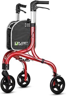 Premium 3 Wheel Rollator Walker for Seniors - Ultra Lightweight Foldable Walker for Elderly, Aluminum Three Wheel Mobility Aid, Brilliant Red