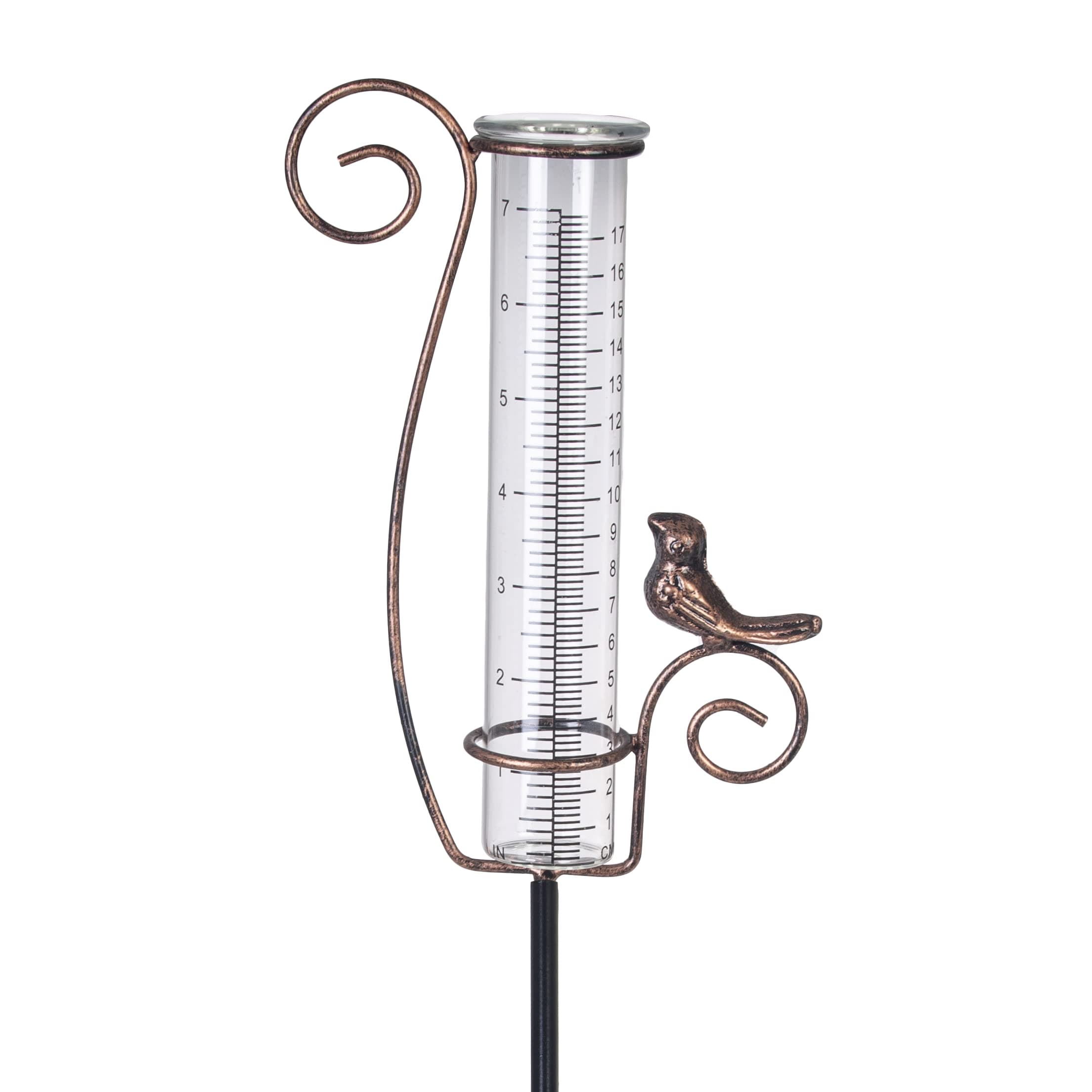 Rain Gauge Outdoor,7" Glass Rain Gauge with Metal Stake, Decorative Bird Rain Gauge for Yard Garden Lawn Decor