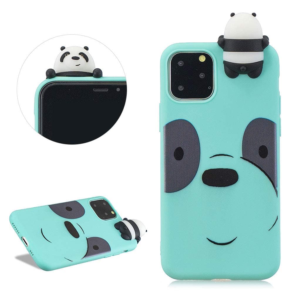 DasKAn Cartoon 3D Bear Matte Silicone Case for iPhone 11 Pro Max 6.5'',Cute Animal Design Ultra Slim Solid Color Soft Rubber Back Cover Shockproof Flexible Gel TPU Protective Phone Case,Mint Green