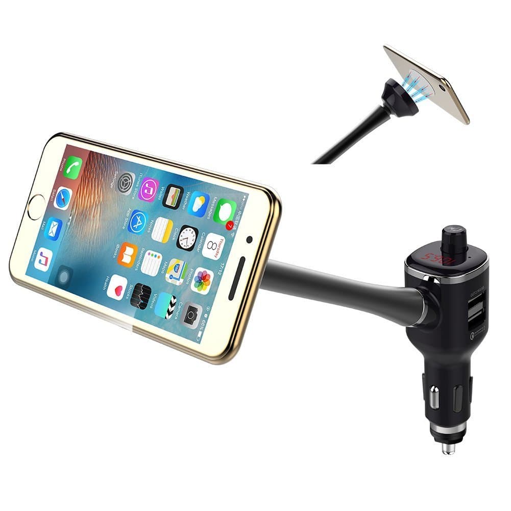 Bluetooth FM Transmitter, Acekool 2in1 Adjustable 360° Rotation Phone Holder Car Kit Mount Cradle with FM Transmitter MP3 Player Hands-Free Calling Wireless Radio Audio Adapter with Dual USB 5V 2.1A USB Charger, For iPhone 7 SE 6s 6s Plus, iPad, HTC and Other Smartphone