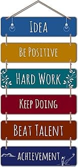 Artvibes Designer MDF Wood, Decorative Wooden Wall Hanger for Home Decor, Office (WH_3207N, Multicolour, Motivational) - Set of 6