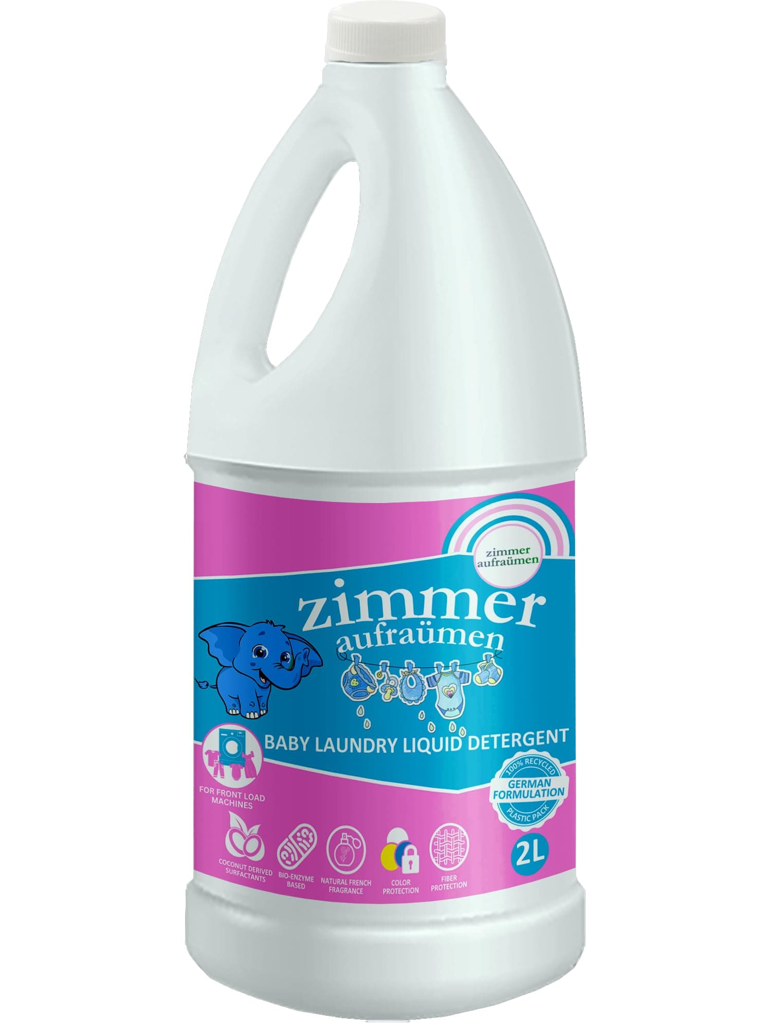 2L Natural Plant-based Baby Laundry Liquid Detergent - Front Load Machine. With Bio Enzymes Blend
