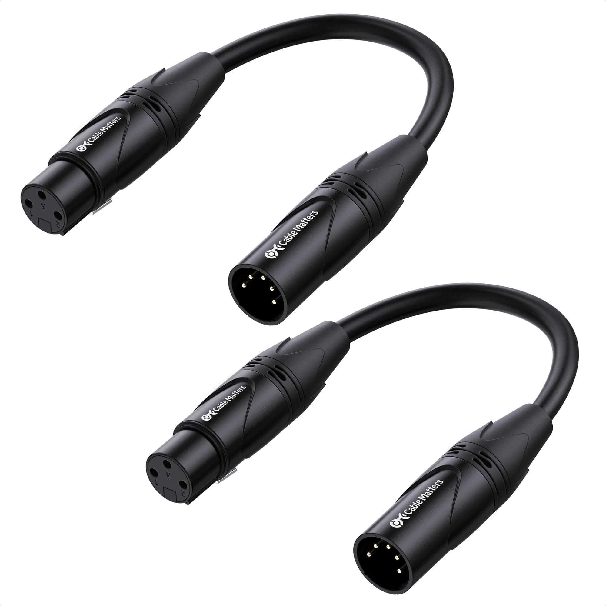 2-Pack 5 Pin to 3 Pin DMX Lighting Cable - 6 Inches, 5Pin Male to 3Pin Female XLR/DMX Adapter Cable, Black
