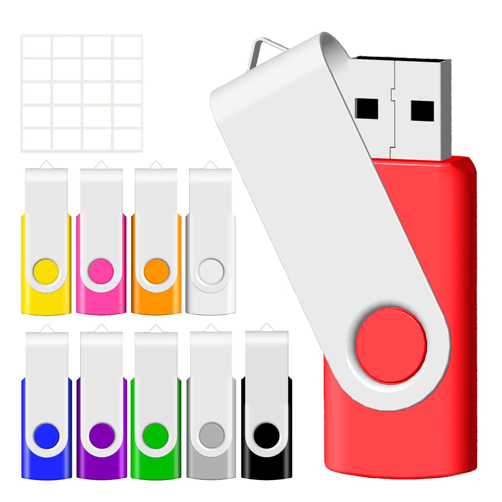 JBOS 4GB USB Flash Drive, Flash Stick 4 GB 10 Pack Memory Stick Swivel Thumb Drives Gig Stick USB2.0 Pen Drive for Fold Digital Date Storage, Zip Drive, Jump Drive, Disk Key, USB Stick, Mixed Colors