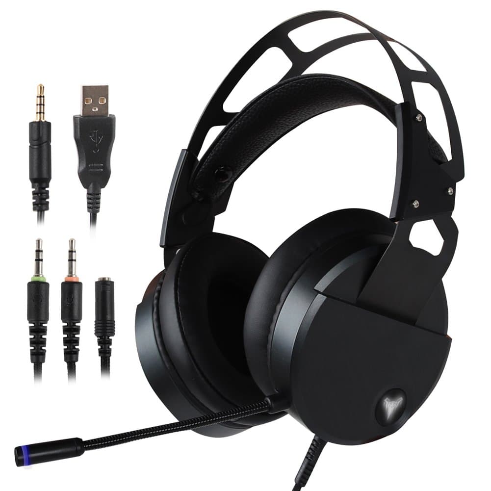 Stereo Gaming Headset for PS4 Xbox One, USB PC Gaming Headphone with Crystal Clear Sound, LED Lights & Noise-canceling Microphone for Laptop, Mac, iPad, Computer, Smartphones (Black)