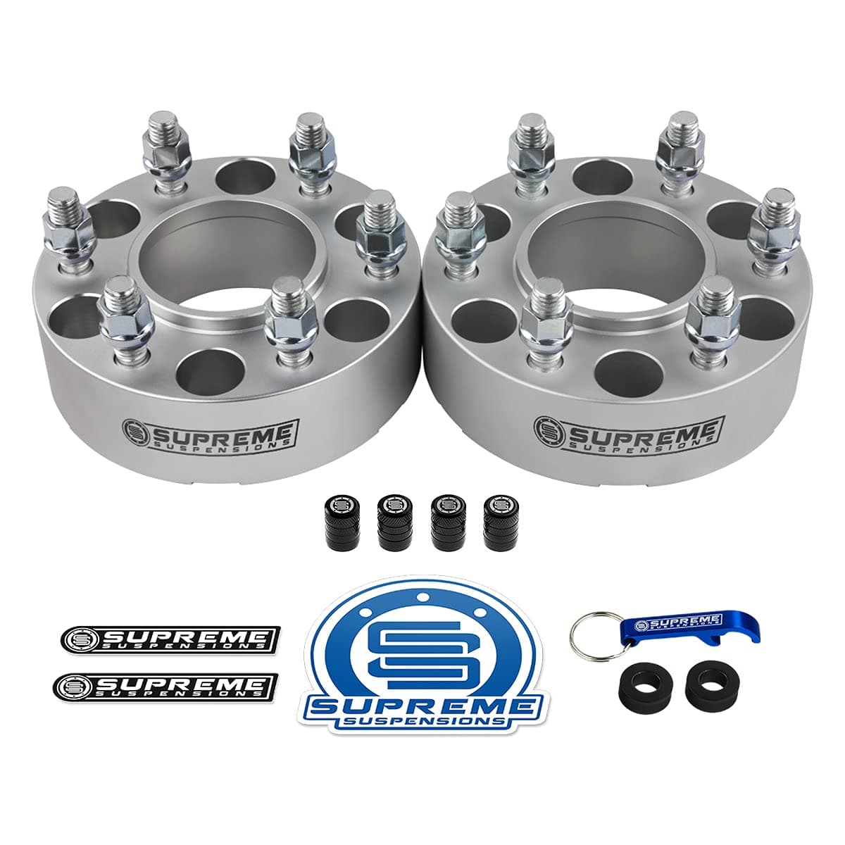 Supreme Suspensions - 2pc Set [Silver] 1.5" Hub Centric Wheel Spacers Kit for 2005-2023 Nissan Frontier Pathfinder Xterra - 6x114.3mm Bolt Pattern / M12x1.25 Studs - 4 Valve Caps Included
