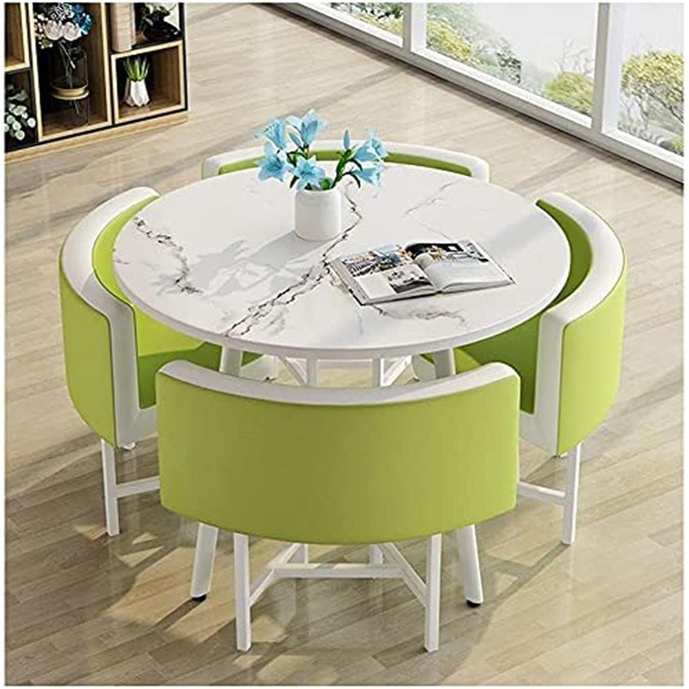 greenRound Dining Table and Chair Set 1 Table and 4 Chairs Vintage Leather Lounge Chair Office Reception Room Negotiating Table Cafe Library Lounge Cocktail Table