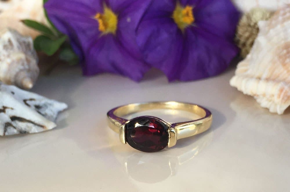 Mozambique Garnet Ring - Genuine Gemstone - January Birthstone - Stack Ring - Oval Ring