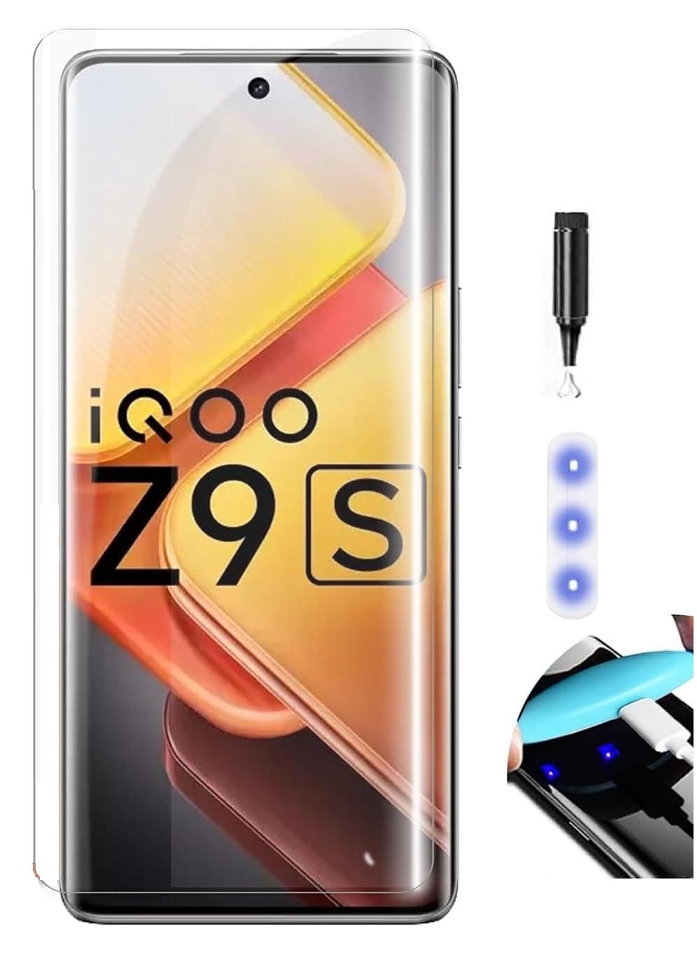 NISHTECH Advanced HD+ Curved UV Tempered Glass Screen Protector Designed For Iqoo Z9S 5G, Iqoo Z9S Pro 5G || Full Screen Protector Coverage With Easy Installation Kit (Anti-Scratch)