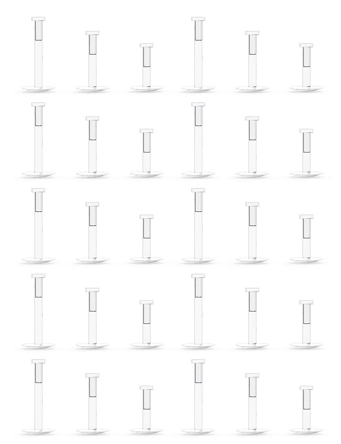 30PCS 16G 18G Clear Nose Studs Push Top Piercing Retainers 2mm Flat & Ball Top Bioflex Lip Rings Labret Retainer for Women Men 6-10mm Bar Length