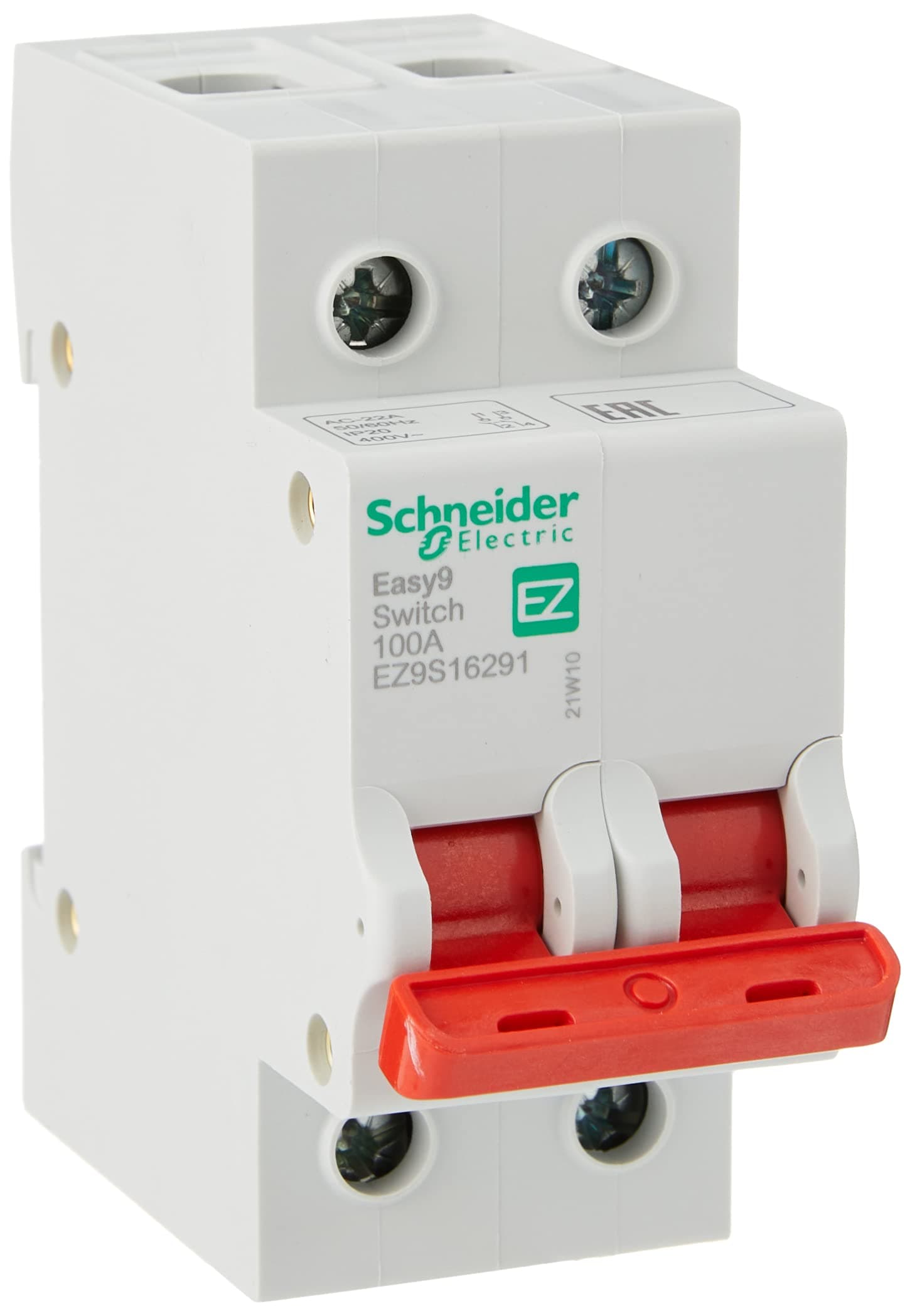 EZ9S16291 Easy9, Isolator Switch Disconnector for Circuit Breakers, White, 2 Pole, 100 A, 400 V