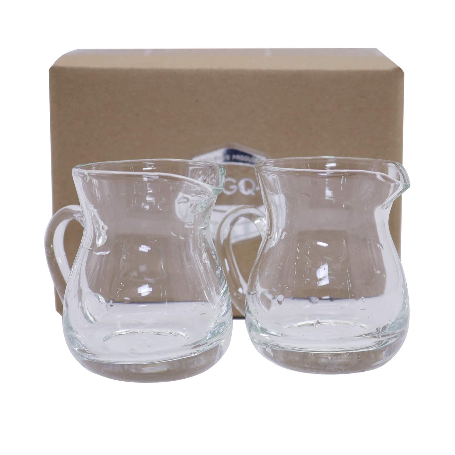 DGQ Classic Glass Creamer Pitcher with Handle 4oz Pack of 2 Milk Pourer Mini Creamer for Coffee Tea Maple Syrup Serving
