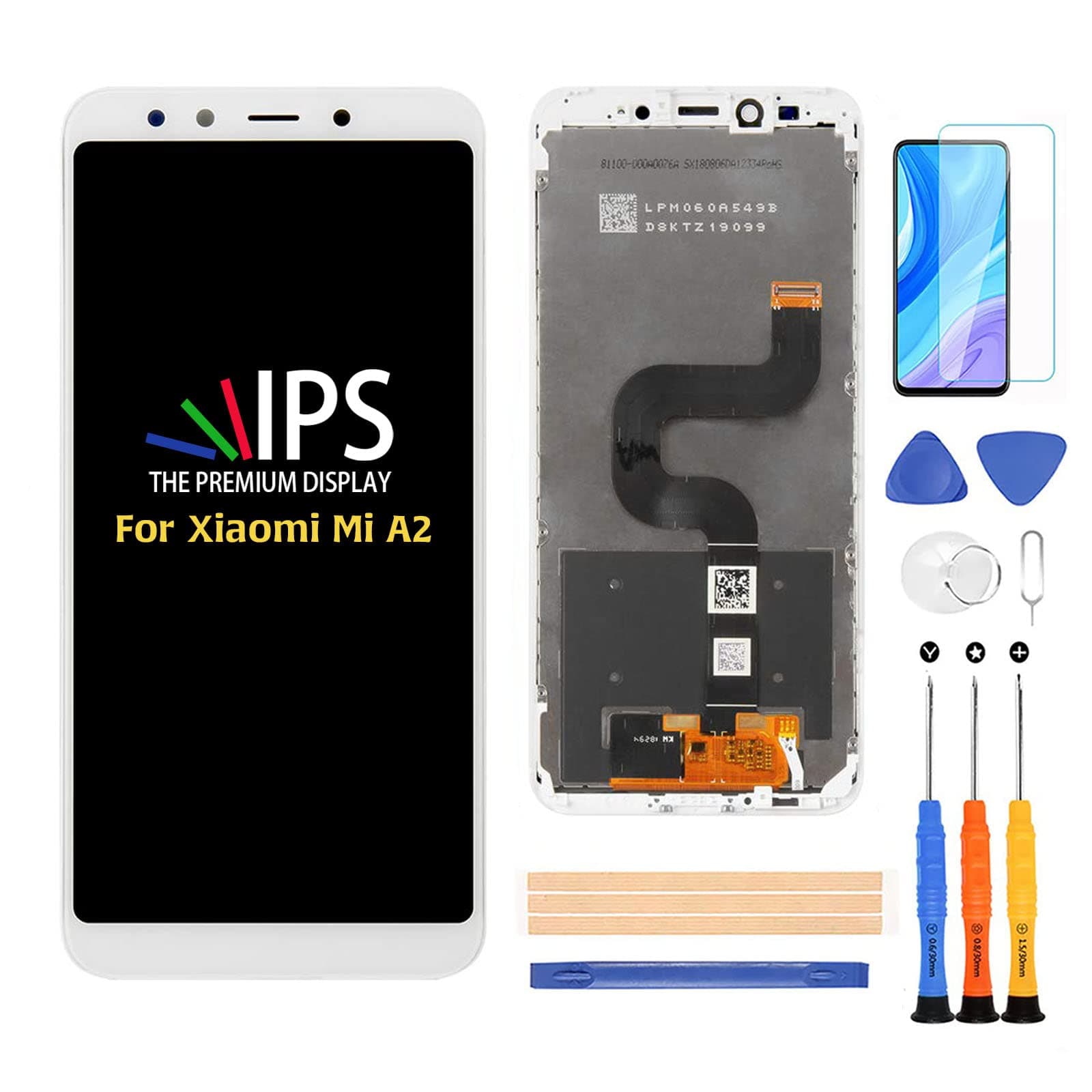 Compatible with Xiaomi Mi A2 LCD Display Screen Replacement,for Xiaomi Mi A2 MIA2 6X MI6X 5.99" Display LCD Panel Repair Parts Kit,with Tempered Glass+Tools (White with Farme)