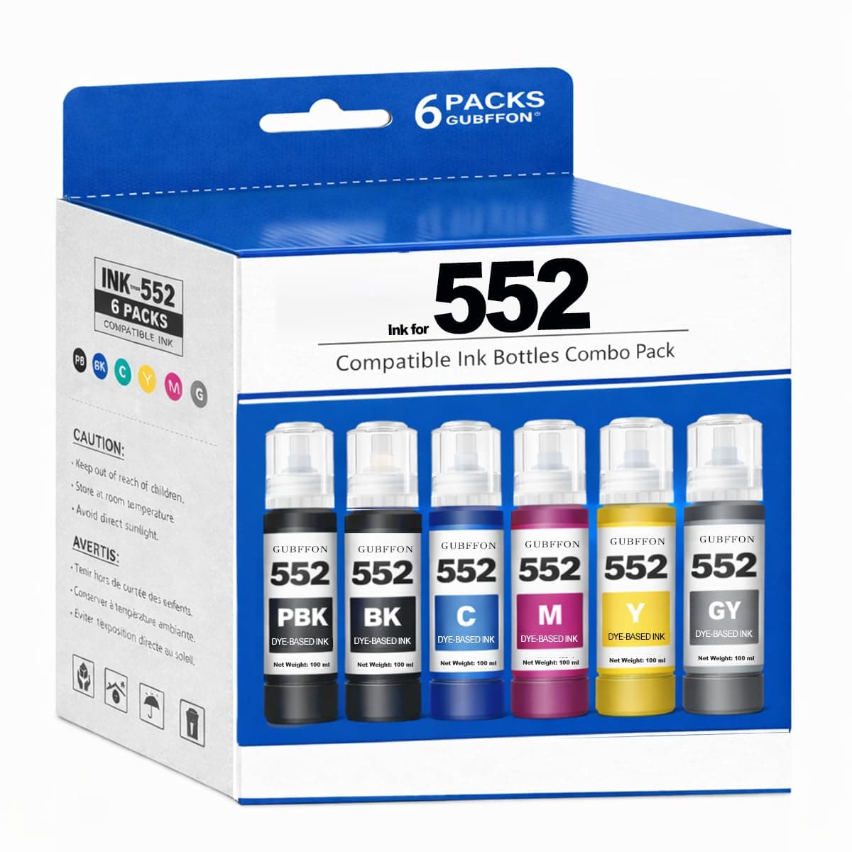 552 Ink 600ml Refill Ink Bottle Replacement for Epson EcoTank ET-8550 ET-8500 Printer High Capacity 6-Pack (Not Sublimation Ink)