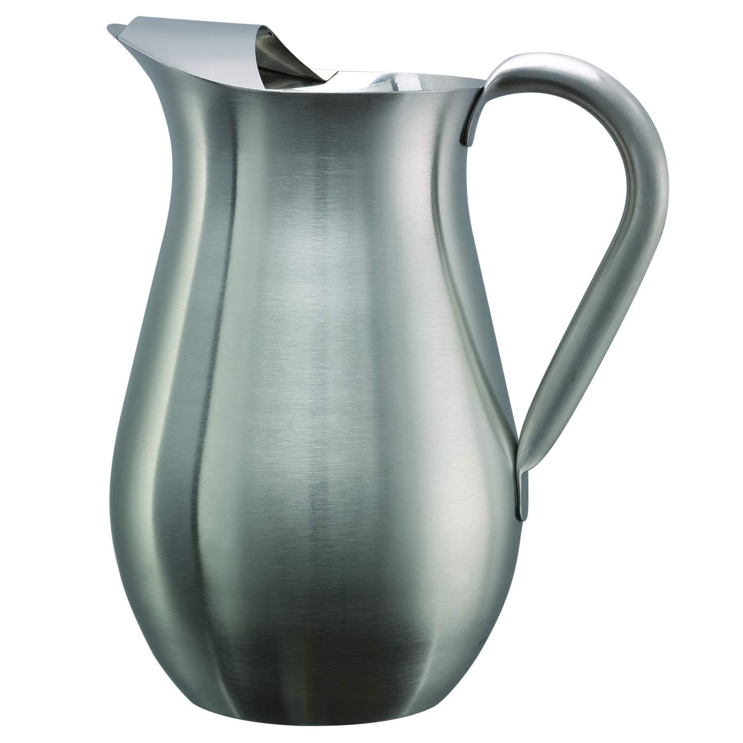 Service Ideas WPB2BS Water and Cold Beverage Pitcher with Built-in Ice Guard, Bell Shaped, 2 Liter (66.6 ounces), Dishwasher Safe, Brushed Stainless Steel