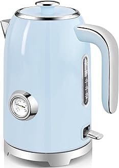 - SUSTEAS Electric Kettle - 57oz Hot Tea Kettle Water Boiler with Thermometer, 1500W Fast Heating Stainless Steel Tea Pot, Cordless with LED Indicator, Auto Shut-Off & Boil Dry Protection, Blue