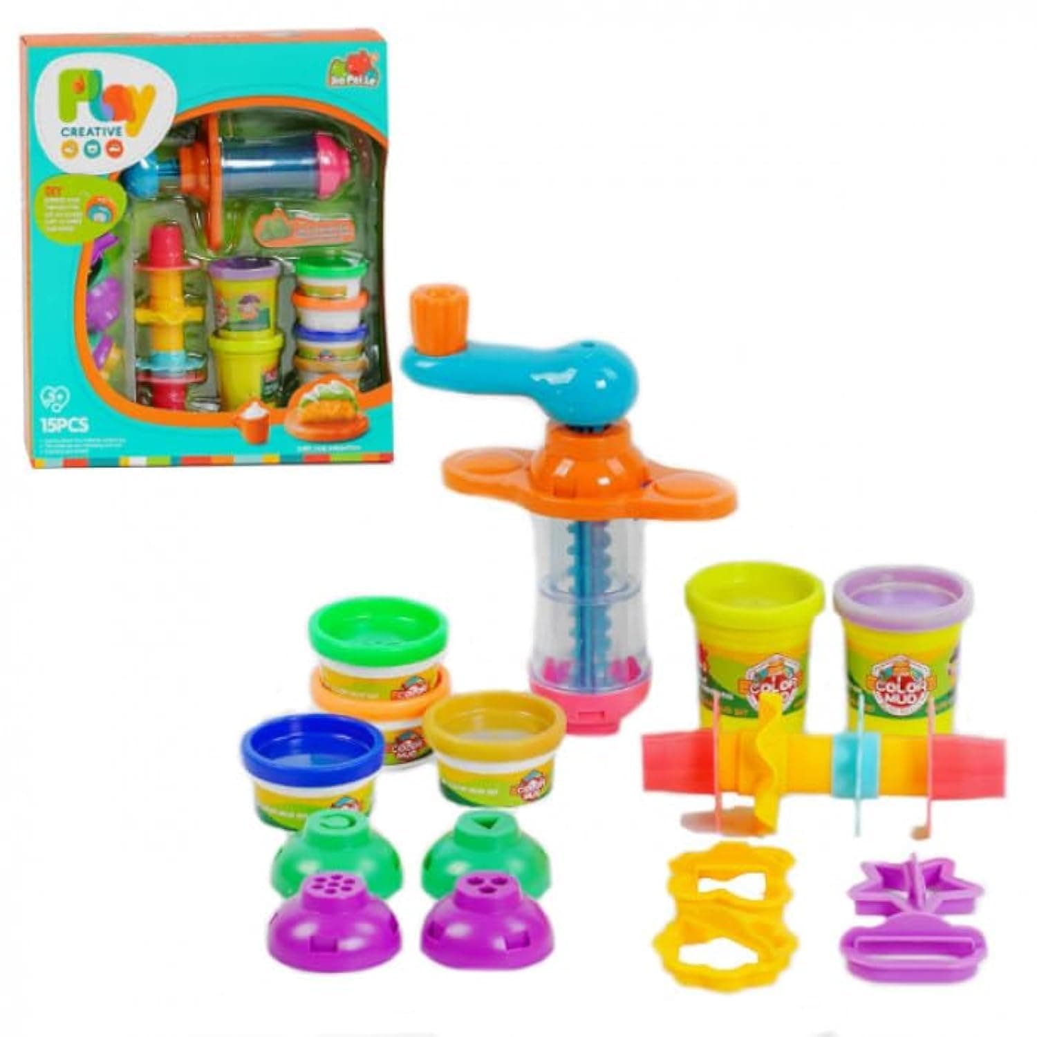 Creative Modeling Play Dough Set Kids Clay Tool Extruder, Nozzles, Molds with 6 Dough Colors Non-Toxic Clay Arts and Crafts for Boys Girls 3+ Years DIY Clay Toys for Gift & Birthday Party