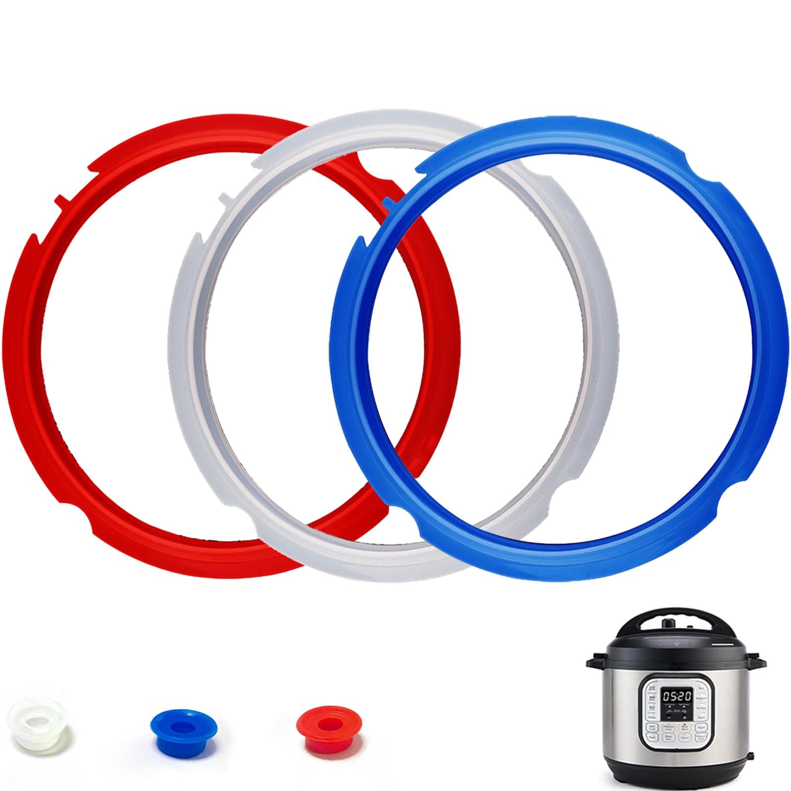 3 Pack Silicone Sealing Ring for Instant Pot 3 Qt - Replacement Silicone Gasket Seal Rings 3Qt with 3 Colors(Red, Clear, Blue) - Instant Pot Replacement Gasket Seal for 3 Quart