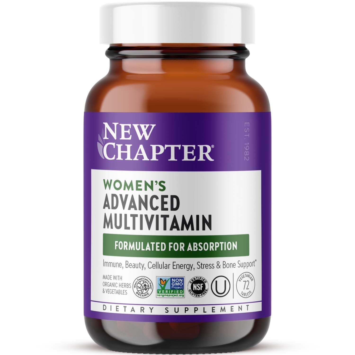 Women's Multivitamin Advanced Formula for Stress, Bone, Immune, Beauty & Energy Support, Higher Levels of Whole-Food Fermented Essential Nutrients for Women + Iron + Vitamin D3, 72 Count