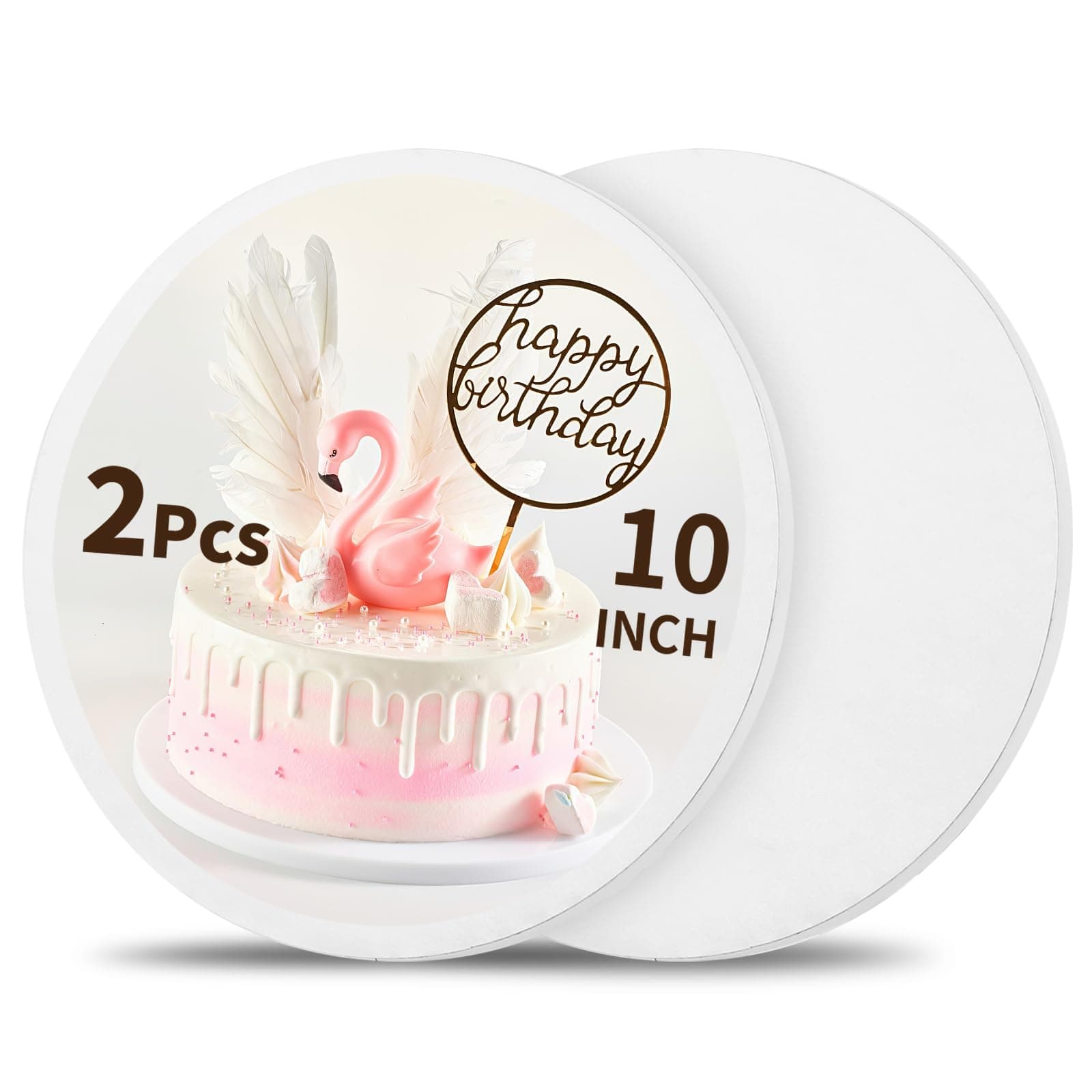 Cake Drums 10 Inch Round, 2 Pack Cake Boards 10 Inch, 1/2" Thick Cake Base, Sturdy Corrugated Cake Boards Professional Cake Decorating for Multi-Layer Cakes Display (White)