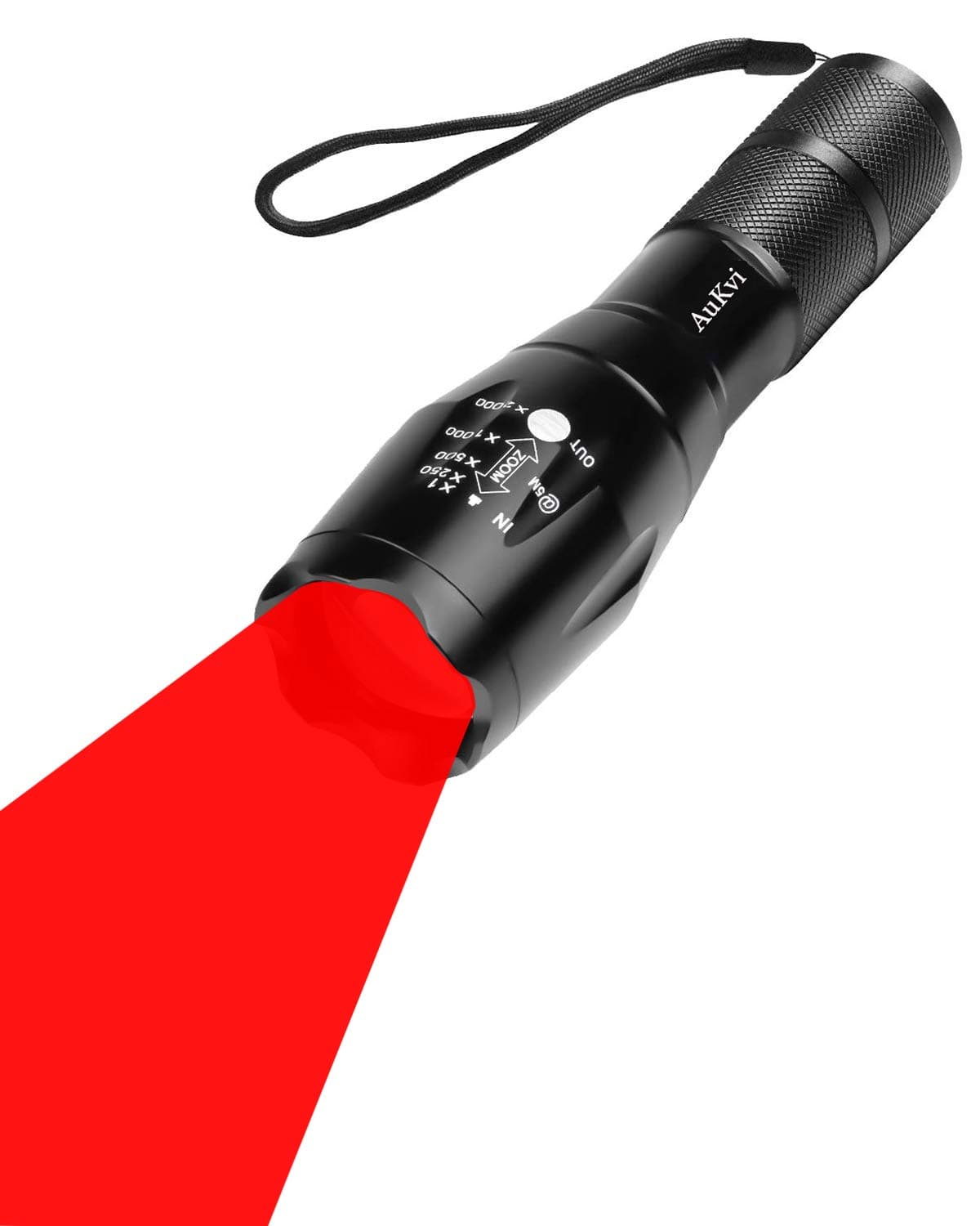 Deep Red Light Flashlight 670nm Single Mode Long Range Red Hunting Flashlights Torch with Zoomable for Astronomy, Aviation, Night Observation-Black