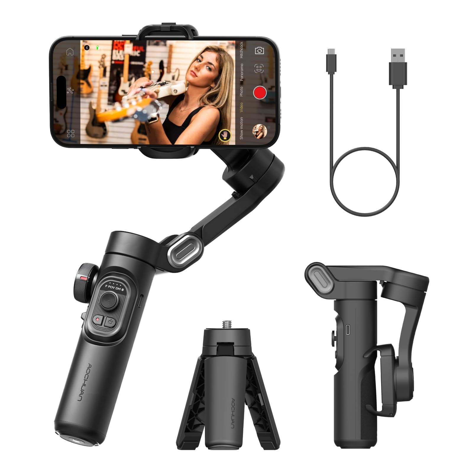Phone Gimbal Stabilizer 3-Axis Smartphone Foldable Handheld Gimbal for iPhone with Focus Wheel TikTok YouTube Vlog Stabilizer for iPhone16 15 14 13 12 Pro Max Android, AOCHUAN Smart XE