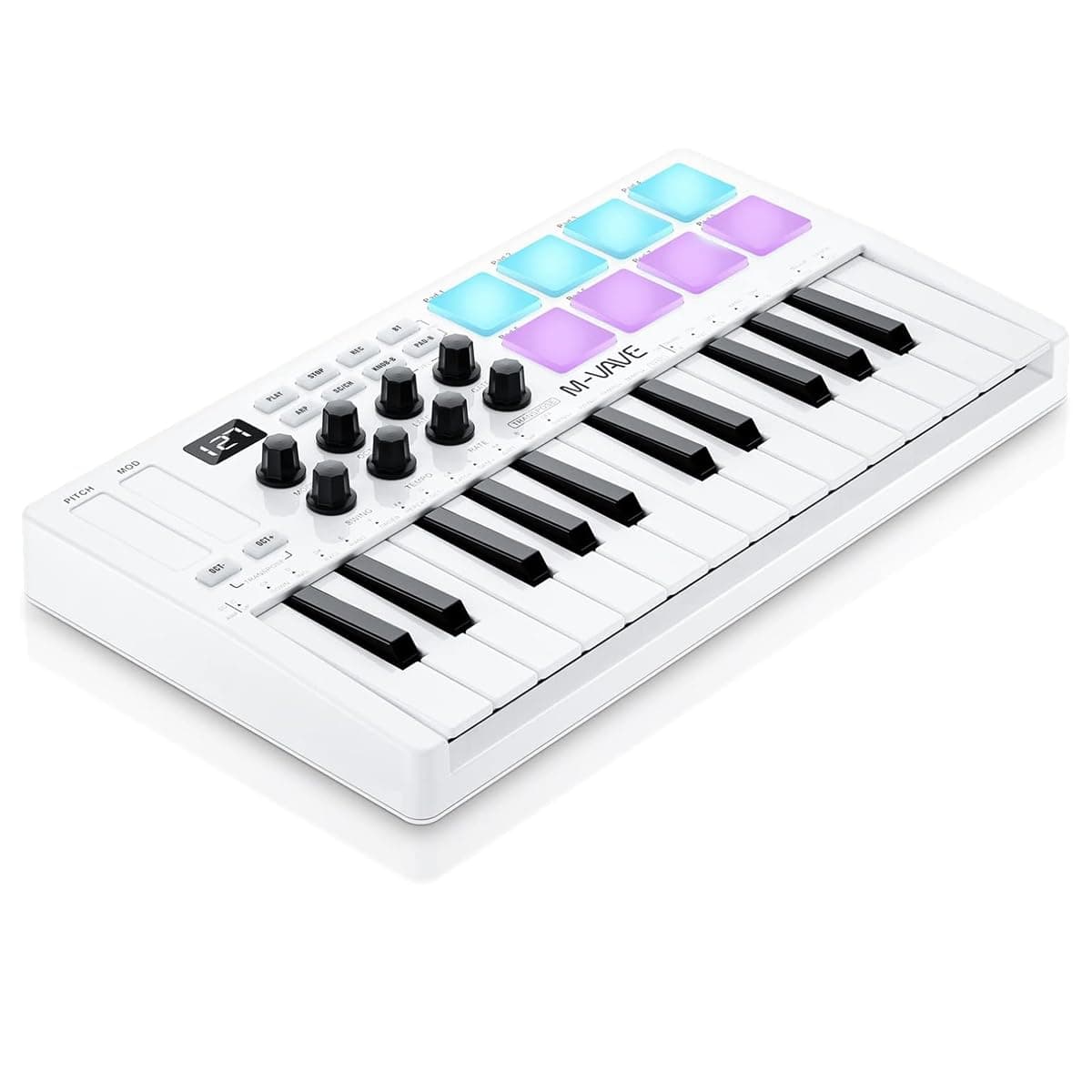 SMK-25-25 Key USB MIDI Keyboard Controller with 8 Backlit Drum Pads, Bluetooth, Professional Dynamic Buttons, 8 Buttons