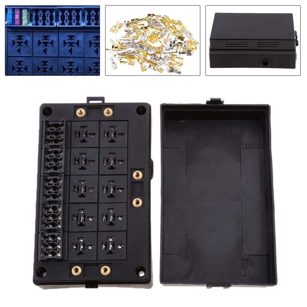 Calistouk 18-Way Blade Fuse Holder 10-Way Relay Socket Box Dust-proof For Automotive Marine