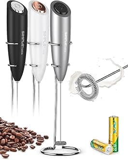 Milk Frother Handheld Electric Foam Maker, Drink Mixer with Stainless Steel Whisk for Cappuccino, Bulletproof Coffee, Latte, Gray, with Stand, Battery Operated