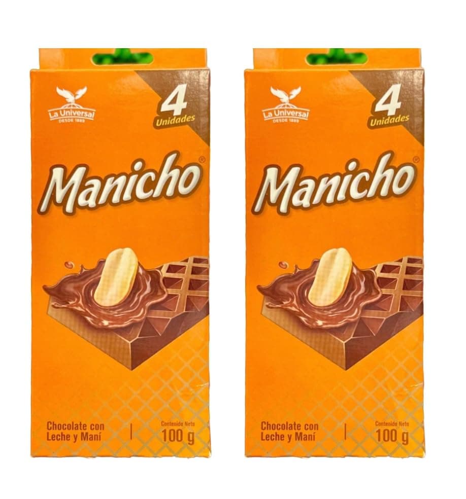 Manicho 4 Pack Size La Universal - Chocolate con leche y mani - 100g/3.5oz - Ecuadorian Chocolate - 2 PACK