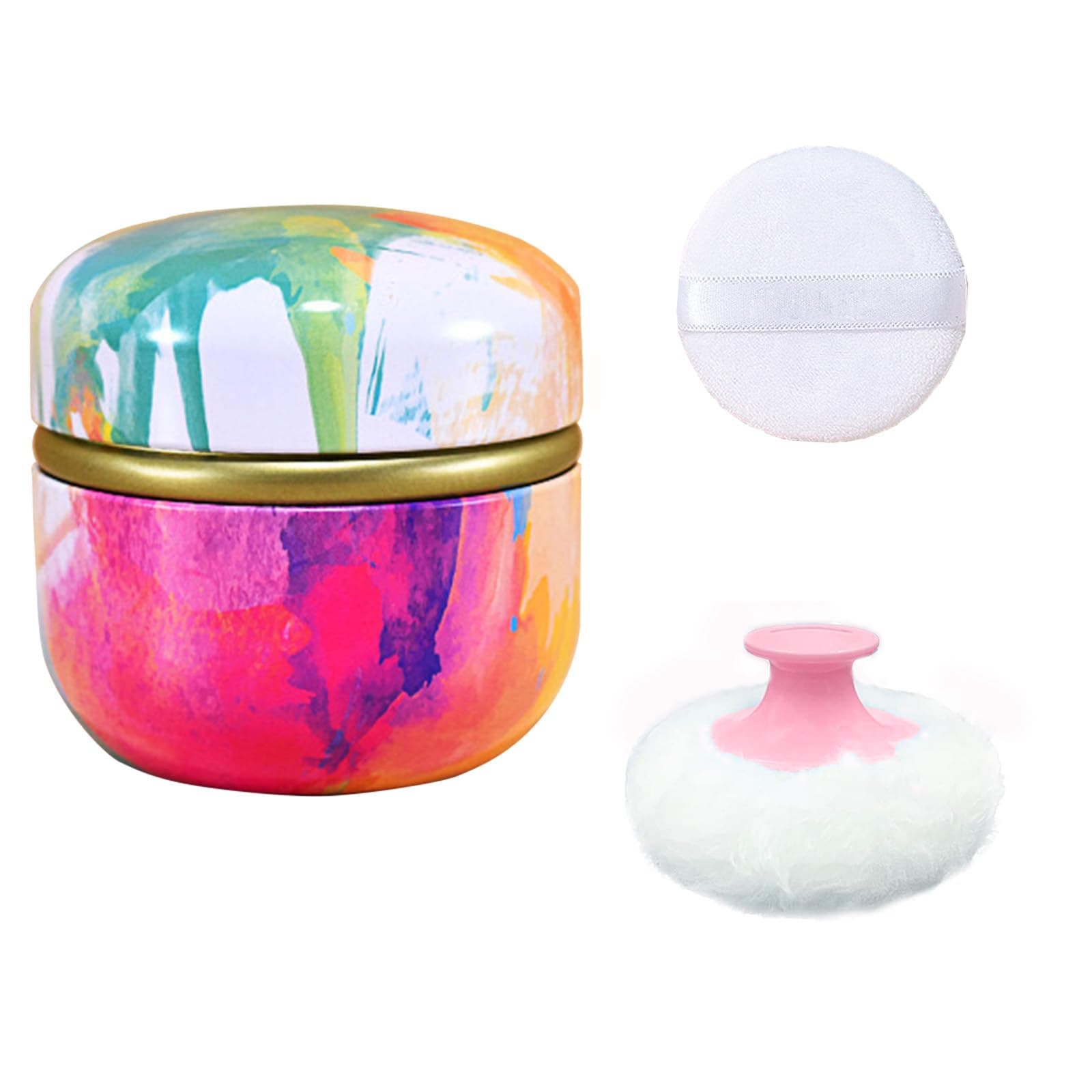 Body Puff and Container for Dusting, Women's Powder Case for Bath and Travel (Abstractionism)
