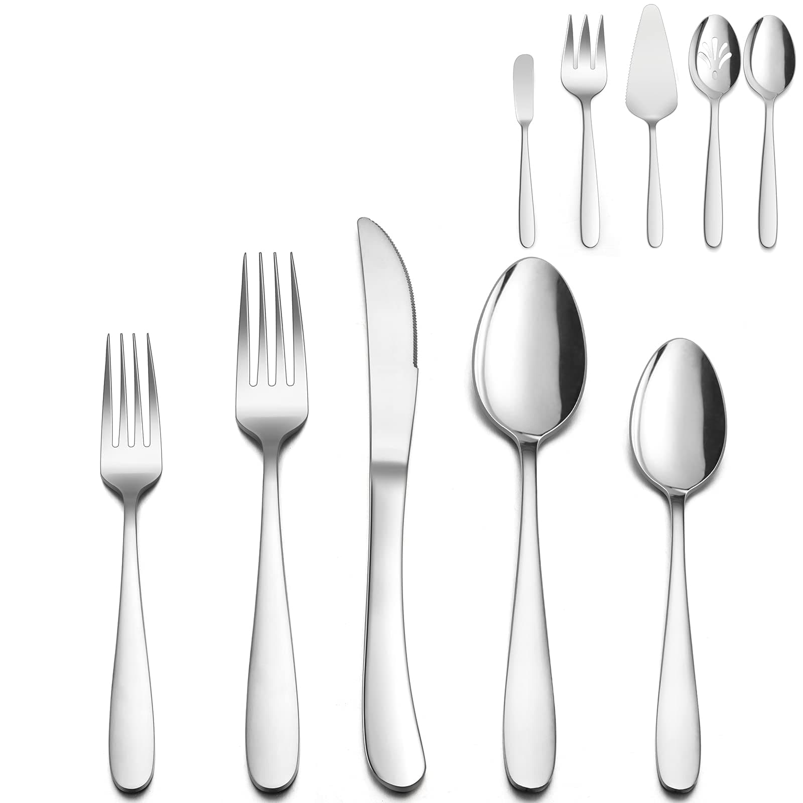 HaWare Heavy Duty Silverware Set with Serving Utensils, 65 Pieces Stainless Steel Flatware, Weight Tableware for 12, Modern Cutlery for Home, Dishwasher Safe, Mirror Polished