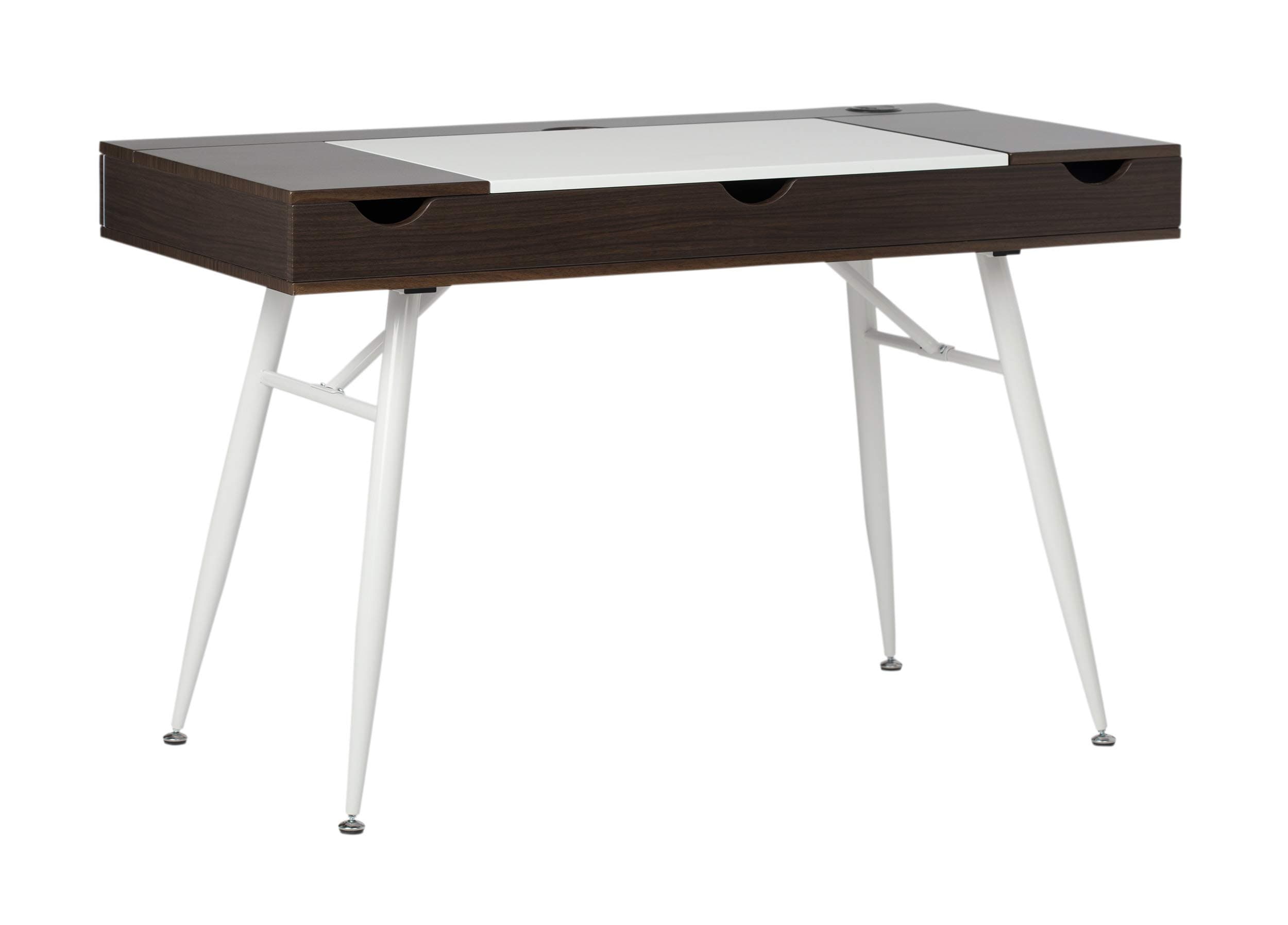 Calico Designs Nook Modern Desk with Multi Soft-Close Storage Compartments, White/Dark Walnut