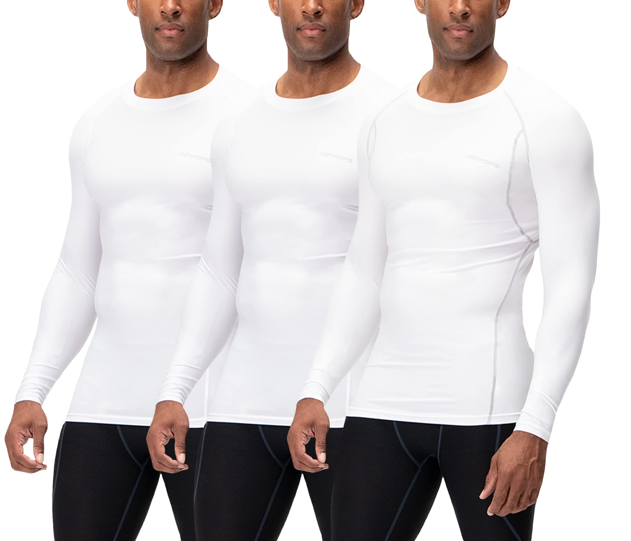 DEVOPS 3 Pack Men's UPF 50+ Long Sleeve Compression Shirts Quick Dry, Cool Gear for Garage Garden Gym Yard and Workouts