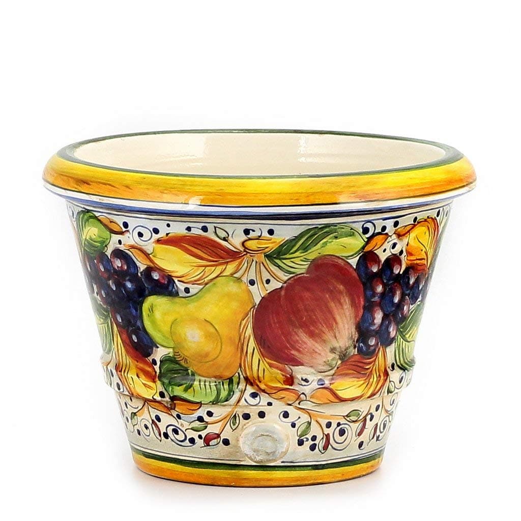 FRUTTA: Round Cachepot (Small) [#4360-FRU] - Authentic Hand Painted in Italy. Original Design. Shipped from The USA with Certificate of Authenticity.