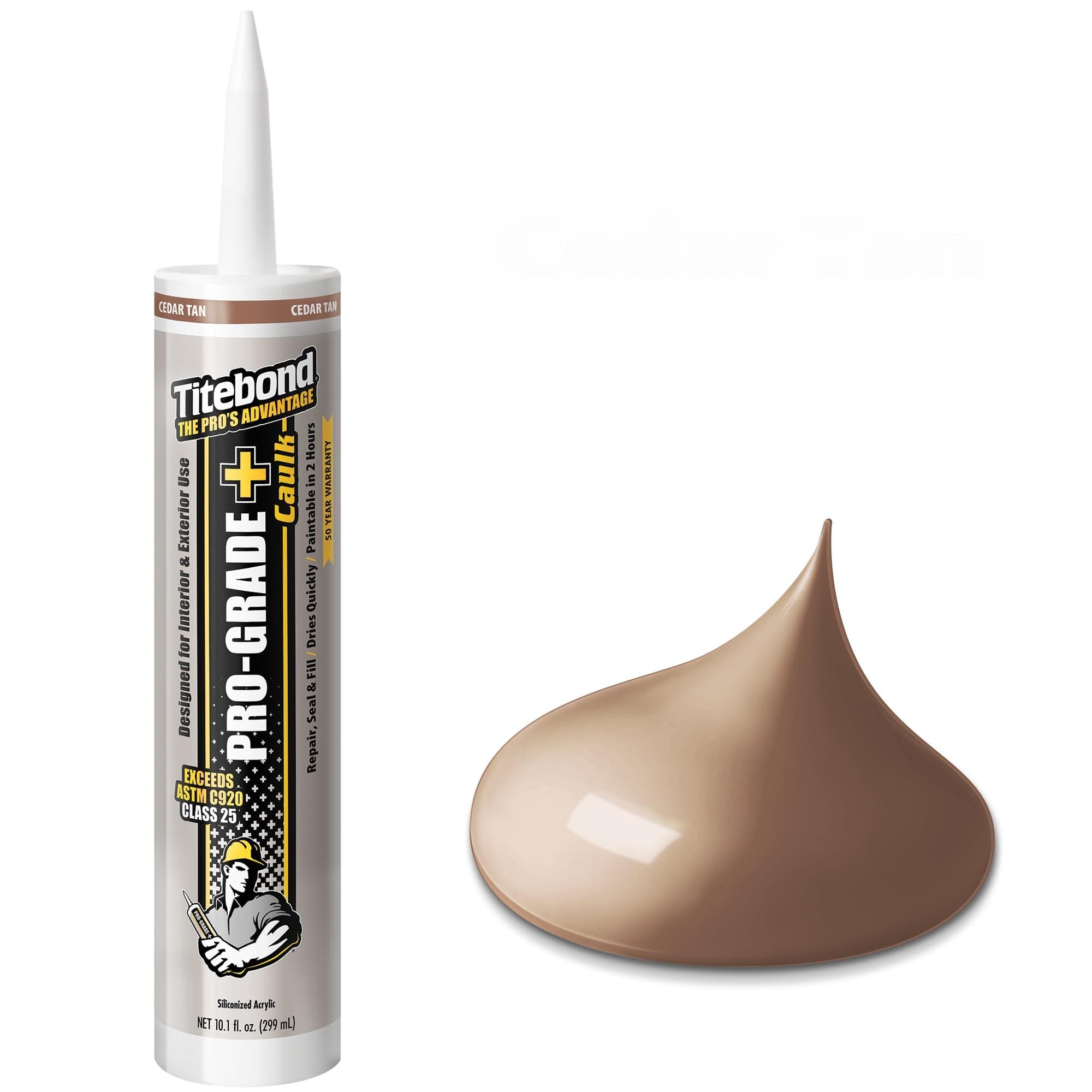 Titebond 10.1 Oz. Pro-Grade Plus 8451 Siliconized Acrylic Water-Based Caulk - Cedar Tan - 12 Pack
