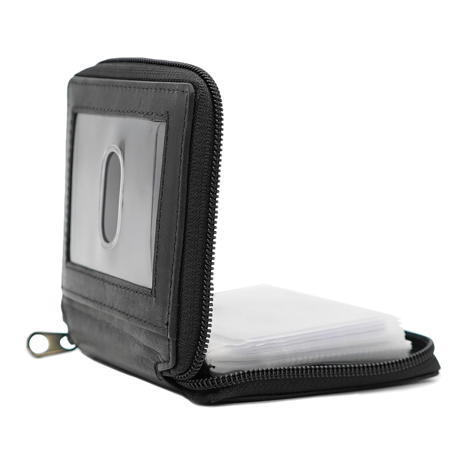 Mens Zip Around Leather Wallet with Inserts (Black)